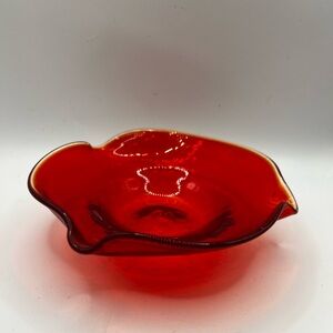 Mid-century modern Amber crackle glass bowl